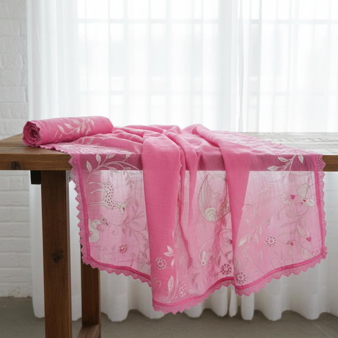 Orchard Pink: Timeless Elegance in Mul Chanderi