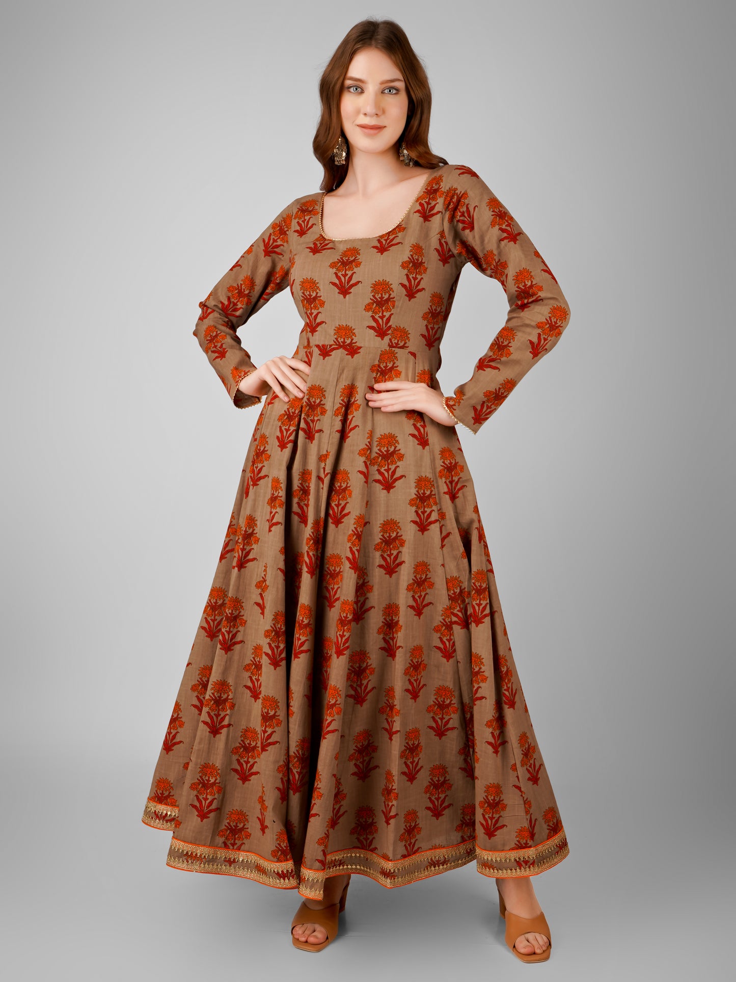 Saffron Elegance Anarkali Dress by SteillarFab – Timeless Traditional Charm