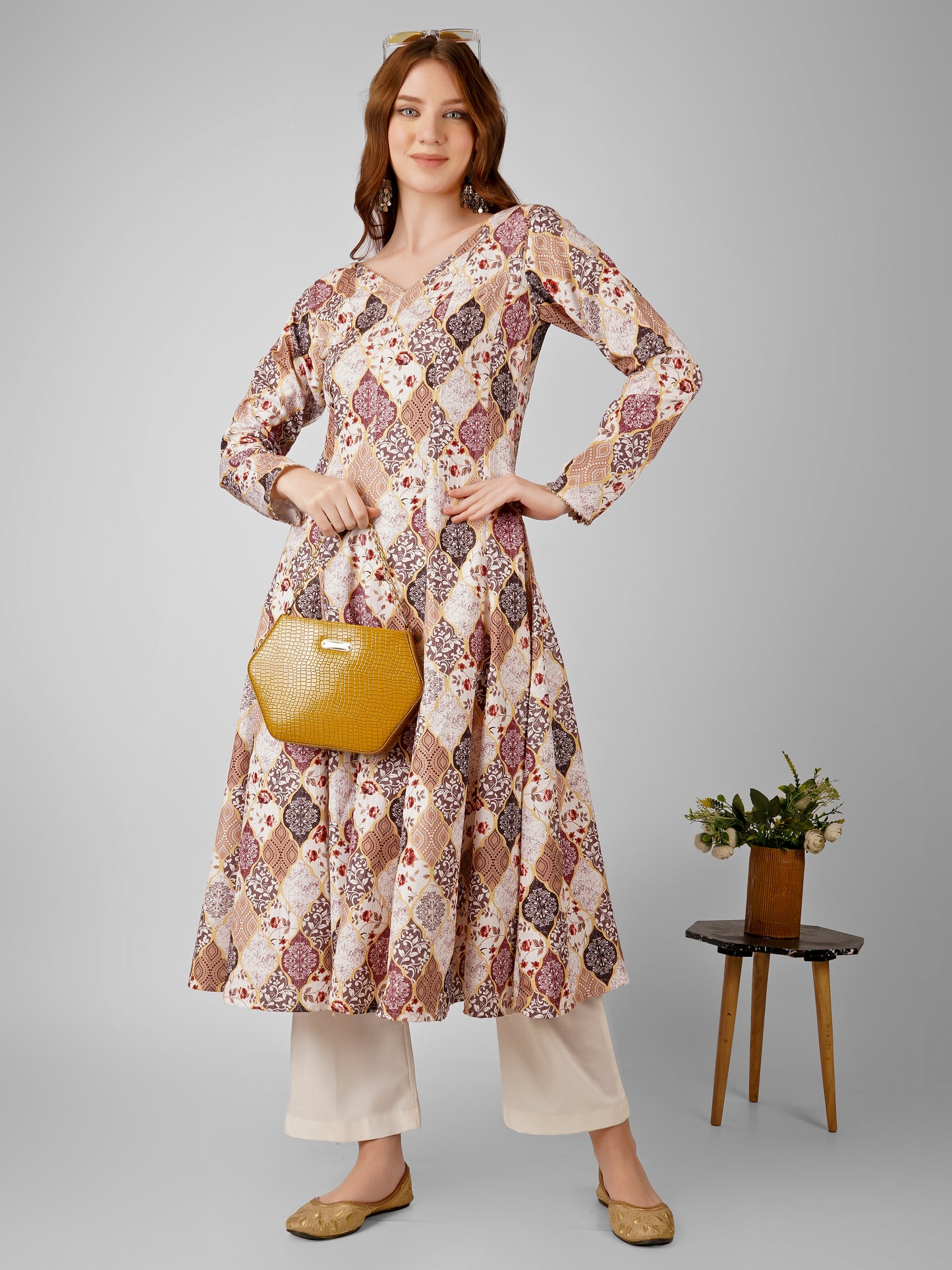 Stylish Contemporary Anarkali Printed Cotton Dress – Perfect for Everyday Elegance