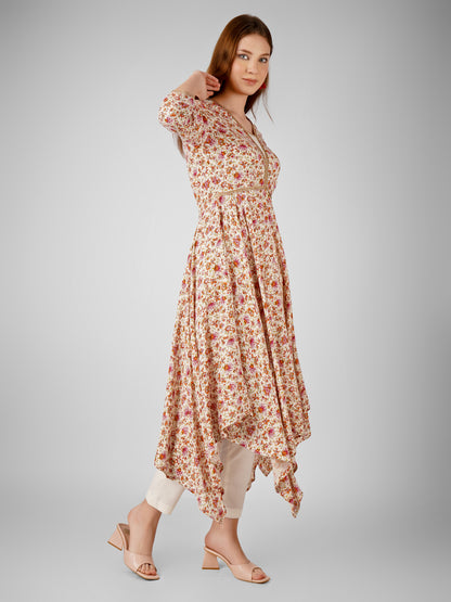 Elegant High Neck Floral Printed Anarkali Dress – Perfect for Every Occasion!