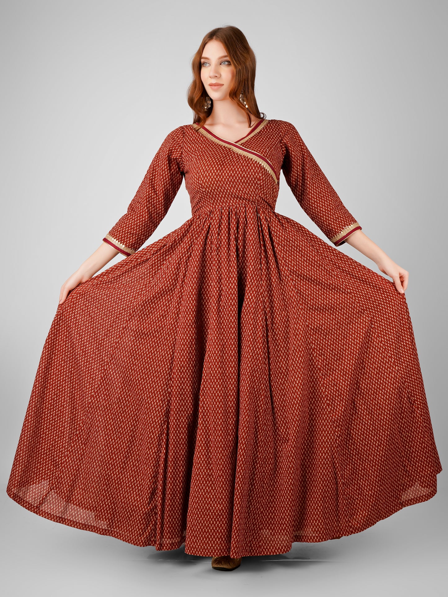 Brown Traditional Long-Length Anarkali Dress – Perfect for Any Occasion