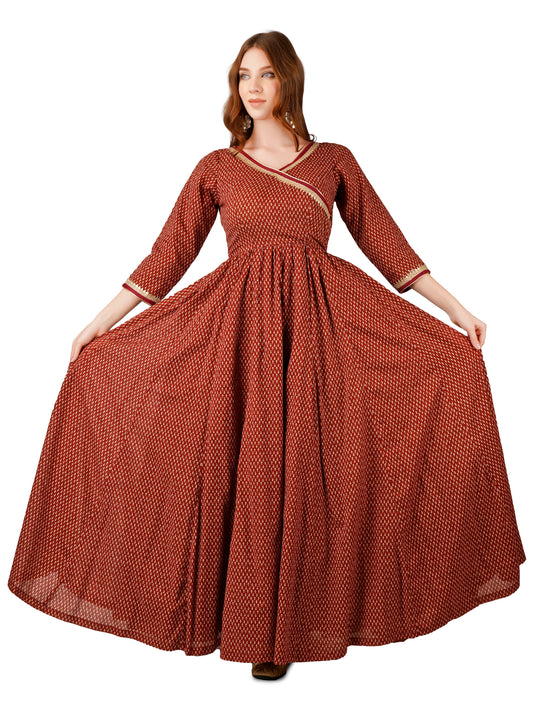 Brown Traditional Long-Length Anarkali Dress – Perfect for Any Occasion