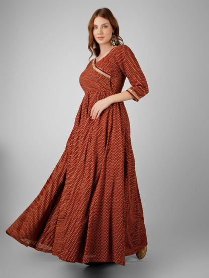 Brown Traditional Long-Length Anarkali Dress – Perfect for Any Occasion