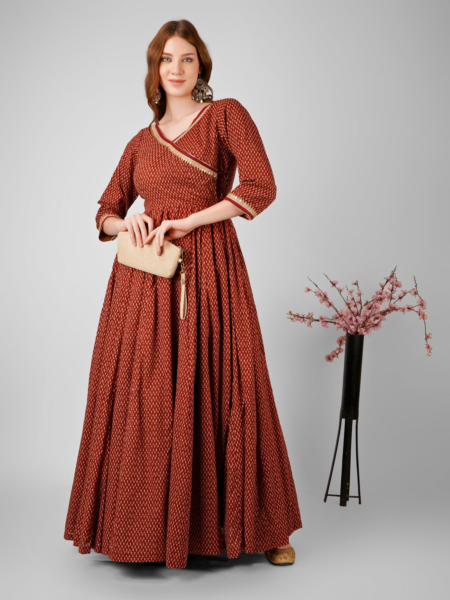 Brown Traditional Long-Length Anarkali Dress – Perfect for Any Occasion