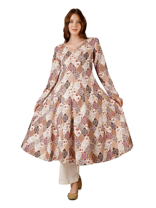 Stylish Contemporary Anarkali Printed Cotton Dress – Perfect for Everyday Elegance