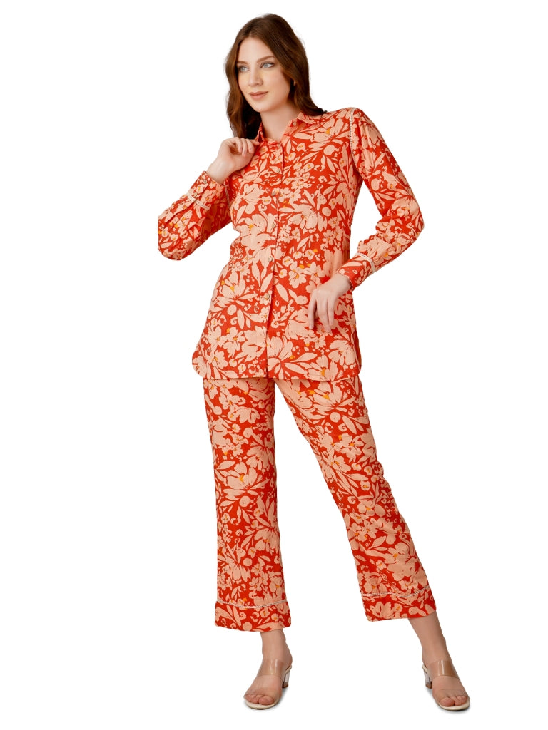 Corset Collection: Orange Petal Dream Pajama Ensemble Floral Serenity