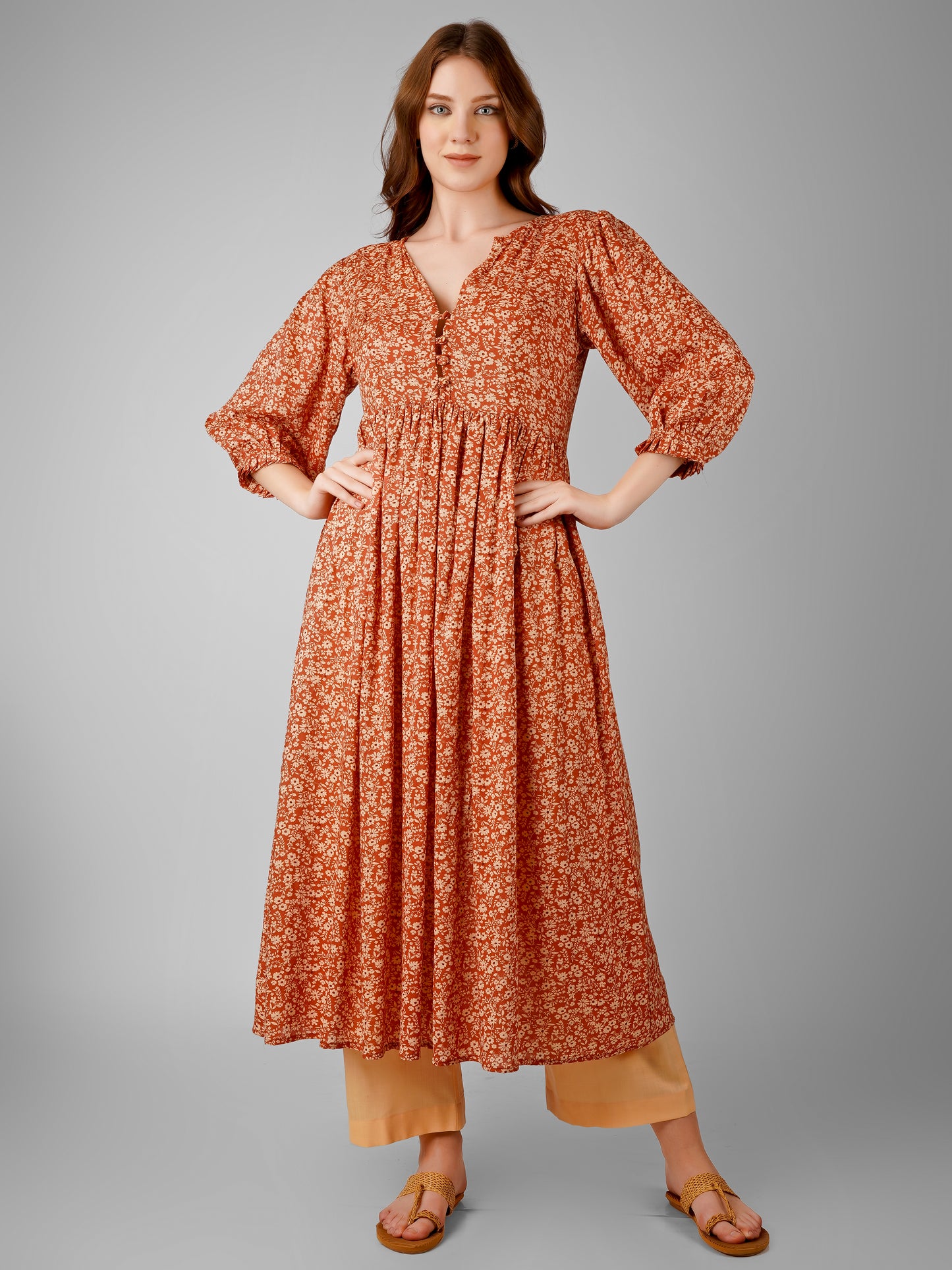 Autumn Blossom Kurti – A Floral Fusion of Fall Elegance