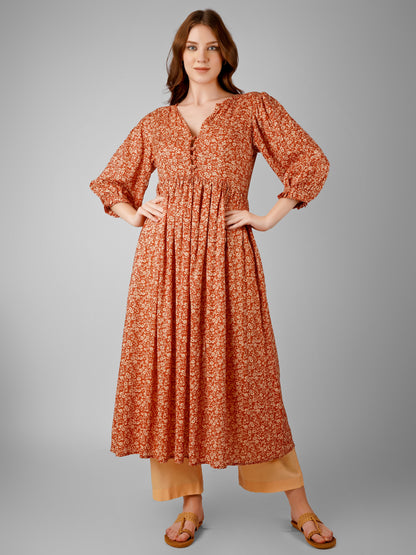 Autumn Blossom Kurti – A Floral Fusion of Fall Elegance