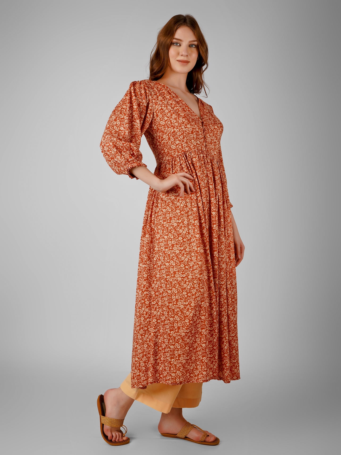 Autumn Blossom Kurti – A Floral Fusion of Fall Elegance