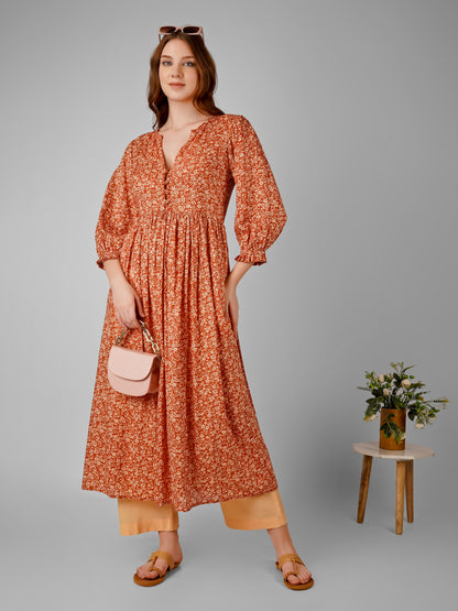 Autumn Blossom Kurti – A Floral Fusion of Fall Elegance